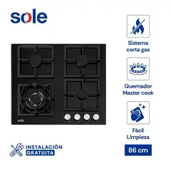 Sole - Cocina a Gas Empotrable Sole SOLCO040 4 Hornillas - Negro