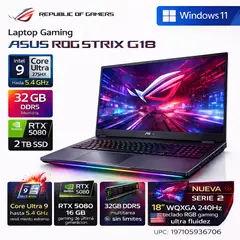 ASUS - Laptop ASUS ROG Strix G18 G815LW 18″ WQXGA 240Hz Core Ultra 9 275HX 32GB RAM 2TB SSD RTX 5080 16GB RGB W11