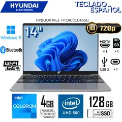 HYUNDAI - Laptop Hyundai Hybook Plus Intel Celeron N4020 4GB RAM 128GB SSD 14"  HD WIN 11 - Gris HT14CC1C46SG