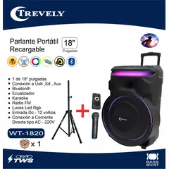 TREVELY - Parlante activo 18 TREVELY WT-1820 - bluetooth - 800W con t
