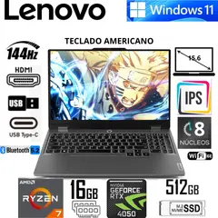 LENOVO - Laptop Gamer Lenovo LOQ 15 Gris 15.6" FHD 144Hz AMD Ryzen 7 7735HS 16GB RAM 512GB SSD RTX 4050 6GB