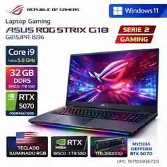 ASUS - Laptop ASUS ROG Strix G18 G815JPR-IS96 18″ WUXGA Core i9-14900HX 32GB RAM 1TB SSD RTX 5070 8GB RGB W11