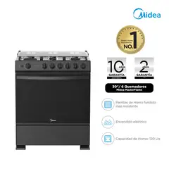 Midea - Cocina a Gas Midea MGS30TL6B-PE 30 pulgadas 6 hornillas Negro
