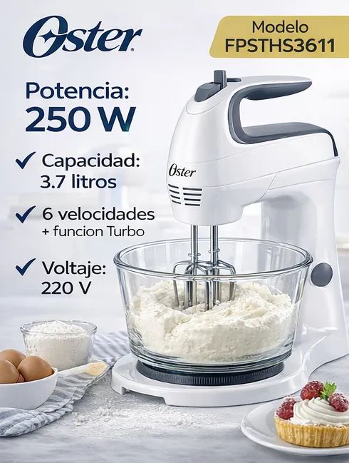 Batidora Oster con Pedestal FPSTHS3611 Movimiento Giratorio Único + Tazón de Vidrio 3.7L