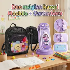 GENERICO - Duo Mágico Kawaii Mochila + Cartuchera Negro