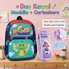 GENERICO - Duo Kawaii Mochila + Cartuchera Morado - Lila