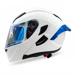 XTREME - CASCO PARA MOTO XTREME BLANCO BRILLO VISOR AZUL DIA Y NOCHE TALLA XL