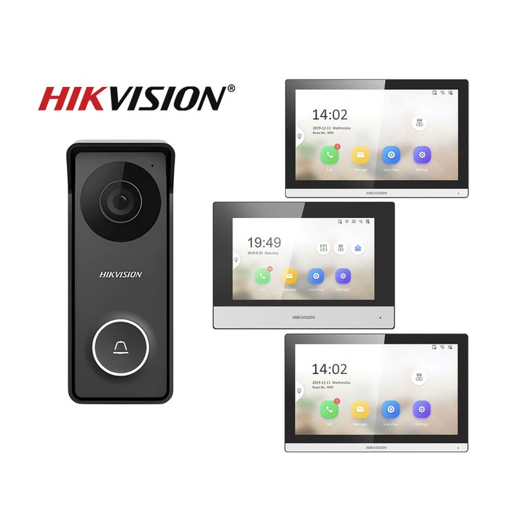 Kit Videoportero Híbrido DS-KIS313-P Hikvision 2 PantallaS táctil HD Control App