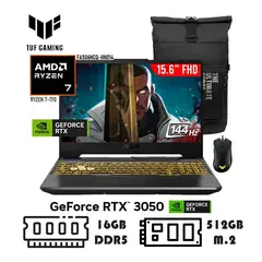ASUS - LAPTOP ASUS TUF 15.6 RYZEN 7-170 16GB DDR5 512GB M.2 RTX3050 4GB FREEDOS - GRAPHITE BLACK + BOLSO Y MOUSE TUF