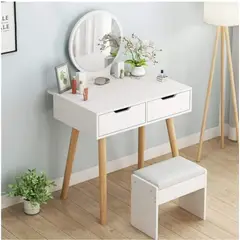 VENTITAS HOME - Tocador + Espejo + Banco Vintage Luna 2 Cajones Ventitas Home Blanco