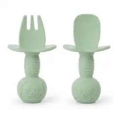 GENERICO - Set de 2 pcs Pre Cucharada y Cubierto de Osito con Tope Verde Claro c Estuche