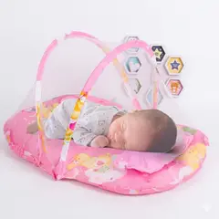 GENERICO - Mosquitero para Bebe de osito Rosado con colcha Baby happy