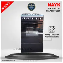 NAYK - Cocina de 4 hornillas Acero Inoxidable NAYK FELA5050G26C - Modelo NUEVO