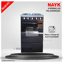NAYK - Cocina de 4 hornillas Acero Inoxidable NAYK FELA5050G26C - Modelo NUEVO
