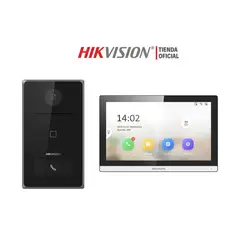 Hikvision - Kit Videoportero IP Hikvision DS-KIS608-P Cámara 2MP Visión Noche Lector Tarjeta