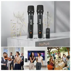 JOEM - KIT DE 2 MICROFONO KARAOKE INALAMBRICO RECARGABLE BAIHUO