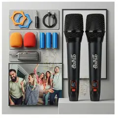 ROHS - KIT DE 2 MICROFONOS KARAOKE INALAMBRICO RECARGABLE BAIHUO PRO