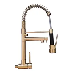 XM - Grifo de Cocina Gourmet a la  Pared acabado Dorado Satinado Acero 304 Premium Agua Fria