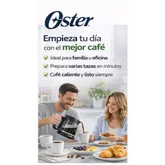 OSTER - Cafetera Oster 12 Tazas BVSTDCS12B con Filtro Permanente - Función Pausa y Servir - Jarra de Vidrio