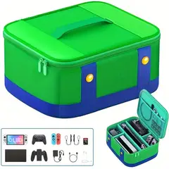 GENERICO - Maleta para consola Verde y Azul transportador de juegos