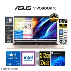 ASUS - Laptop ASUS VivoBook 15 X1504 Pantalla TACTIL (15.6" FHD) Intel Core 5-120U RAM 24GB SSD 512GB
