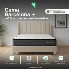 MUEBLES MACRUMO - Combo Cama tapizada Barcelona -2plz - Beige claro +colchón premium semiortopédico