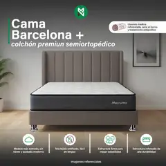 MUEBLES MACRUMO - Combo Cama tapizada Barcelona -2plz - Beige oscuro +colchón premium semiortopédico