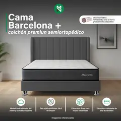 MUEBLES MACRUMO - Combo Cama tapizada Barcelona -2plz - Gris oscuro +colchón premium semiortopédico