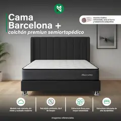 MUEBLES MACRUMO - Combo Cama tapizada Barcelona -2plz - Negro +colchón premium semiortopédico