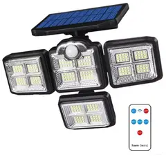GENERICO - Reflector Lampara 4 cabezales Luz LED para Exteriores con Panel Solar