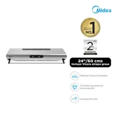 Midea - Campana extractora 24" 2 motores Acero Inoxidable Midea MH60F49EM21SB-PE