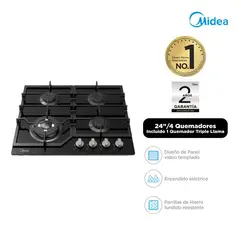 Midea - Encimera Empotrable a Gas 24” Triple Flama Negro Midea MTGB24R3402GG