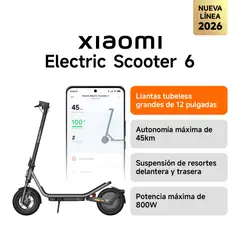 XIAOMI - Xiaomi Scooter Eléctrico 6 Plegable Autonomía 45km Máx 25km/h Neumáticos 12" 800W Suspensión