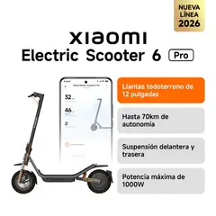 XIAOMI - Xiaomi Scooter Eléctrico 6 Pro Plegable Autonomía 70km Máx 25km/h Neumáticos 12"1000W Suspensión