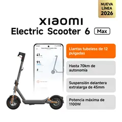 XIAOMI - Xiaomi Scooter Eléctrico 6 Max Plegable Autonomía 70km Máx 25km/h Neumáticos 12"1100W Suspensión