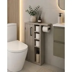 TU MESITA - Mueble Organizador de Baño Celine TU MESITA en Ceniza con Porta Papel y Almacenamiento Vertical