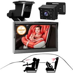 PUREPOWER - Monitor de Bebé con Pantalla 4.3'' y  Visión Nocturna y Ángulo Amplio para Asiento Trasero de Coche