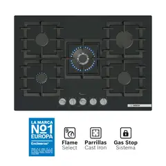 BOSCH - Encimera a Gas 75cm Vidrio Serie 6 PPQ7A6I40