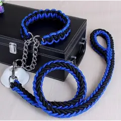 GENERICO - Correa con Collar Trenzado para Perros - AZUL Y NEGRO