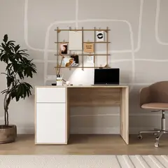 MASIVA HOME - Escritorio Moderno Arden Blanco y Marron- Masiva Home