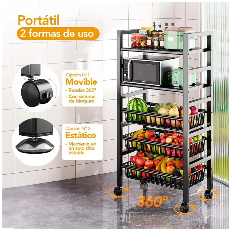 ESTANTE ORGANIZADOR CON VERDULERO 5 NIVELES DE METAL