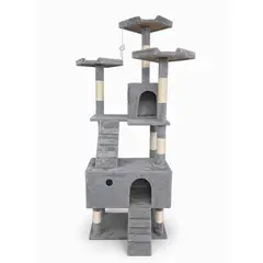 PET MOOD - Rascador Gimnasio Para Gatos Con Rampa Cuevas Y Plataformas 170x50x50 Color Gris