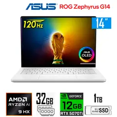 ASUS - Laptop Gamer Asus ROG Zephyrus G14 Ryzen AI 9-HX370 12gb RTX5070Ti 32gb Ram 1tb ssd 14″ OLED 120Hz
