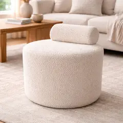 GENERICO - Puff Freska Bouclé con Respaldo 54x40x45 cm  Diseño Compacto y Moderno