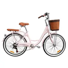 GENERICO - Bicicleta Vintage Aro 24 con Cambios Shimano y Canasta Amplia – Rosado
