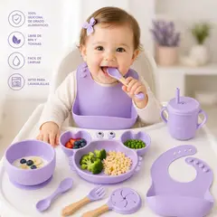 GENERICO - Set de Alimentación para Bebé de Silicona Antideslizante 9 Piezas lila - Libre de BPA