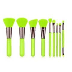 GENERICO - Set de Brochas de Maquillaje Neón 9 Piezas - Verde