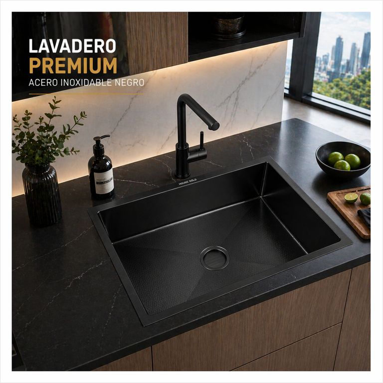 LAVADERO PREMIUM PESADO DE COCINA 50x40 Negro - Acero Inoxidable