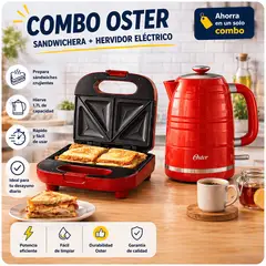 OSTER - Combo Oster Sandwichera + Hervidor Eléctrico 1.7L  Desayuno Completo Rápido y Práctico