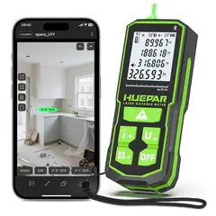 HUEPAR - Medidor Distancia Tipo Bosch Laser Verde 100 Metros Con Bluetooth + Pilas Recargables